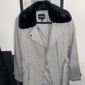 Grey jacket with black fur around the collar